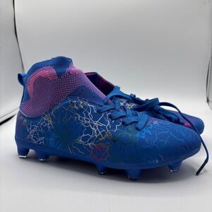 VV87 Blue Multi Lightning Soccer Cleats High Top AG Football Boots Youth 5  Nee